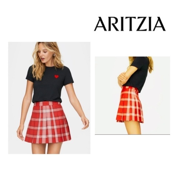 Aritzia Sunday Best red/white/black plaid Olive mini skirt / size 2 - Picture 1 of 10